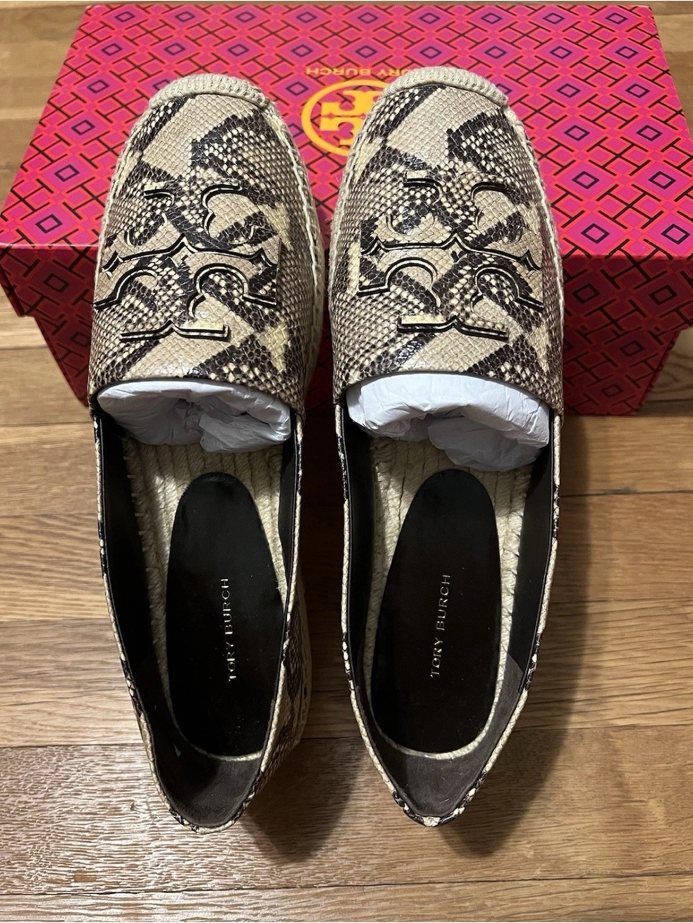 Tory Burch Ines Platform Espadrille Stamped Snake Leather In Desert Dusk Size: 9
